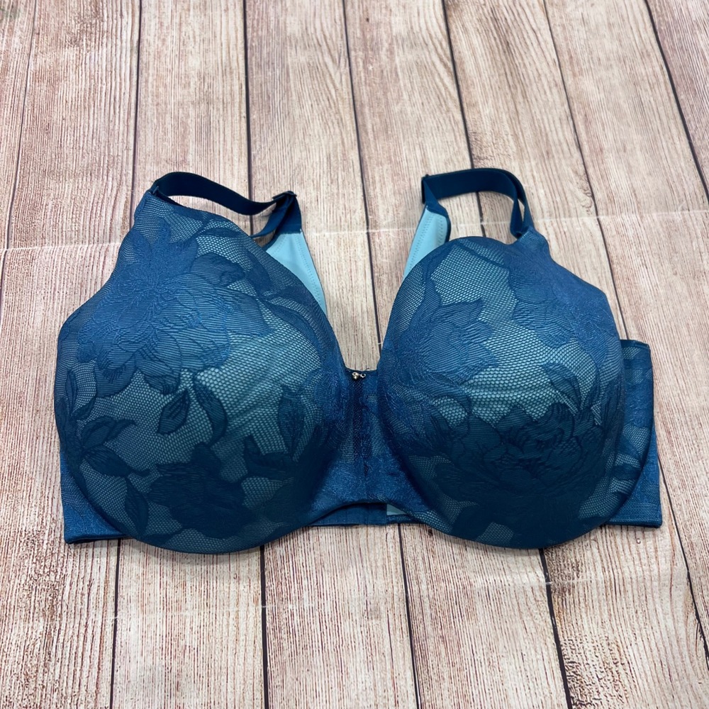 Cacique Women Teal Blue Floral Lace Full Coverage Underwire Bra